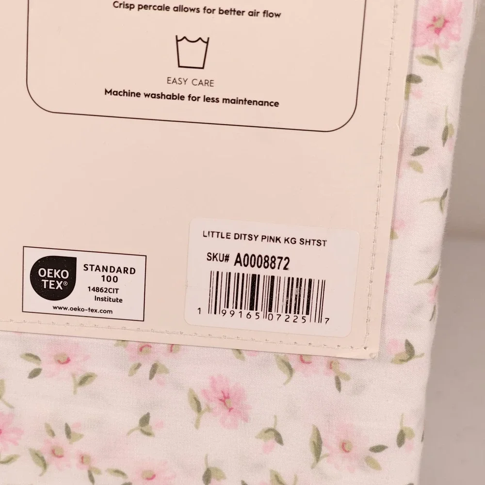 New LAURA ASHLEY King Sheet Set Little Ditsy Pink Floral Cotton Percale 4-Piece